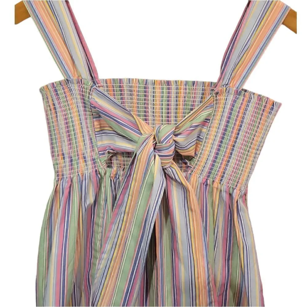 NWOT Ralph Lauren Multi Color Stripe Elastic Smocked Sleeveless Dress 12